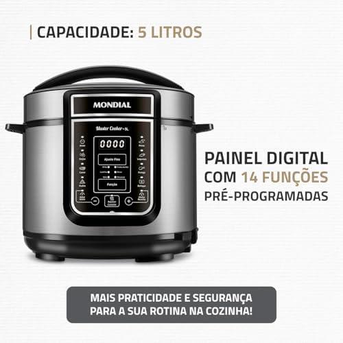         Panela de Pressão Elétrica Digital 5L, Mondial, Preto/Inox, 900W, 110V - PE-38       