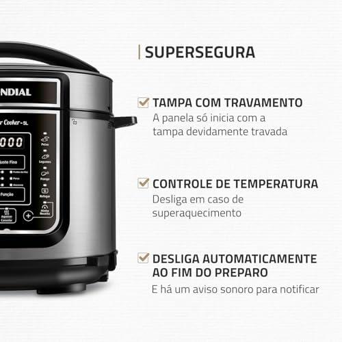         Panela de Pressão Elétrica Digital 5L, Mondial, Preto/Inox, 900W, 110V - PE-38       