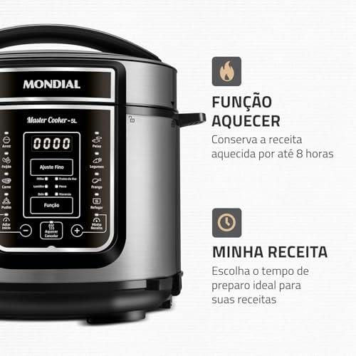         Panela de Pressão Elétrica Digital 5L, Mondial, Preto/Inox, 900W, 110V - PE-38       